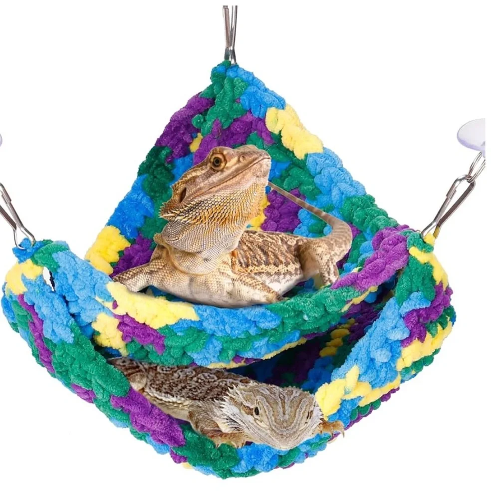Reptile Double Hammock Lounger swing hanging Bearded Dragon Gecko Chameleon